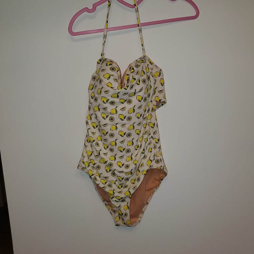 J.Crew S Lemon Print One Piece Halter Neck Swimsuit